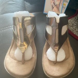 NEW MODZORI REVERSIBLE LOW-WEDGE SANDALS GOLD/SILVER AZIZA SIZE 11